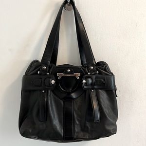 Ferragamo black soft leather shoulder handbag